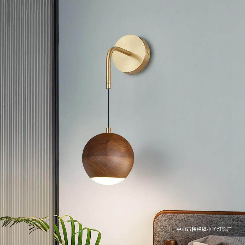 中式实木壁灯客厅灯仿古卧室灯床头灯胡桃木过道走灯廊墙壁灯具