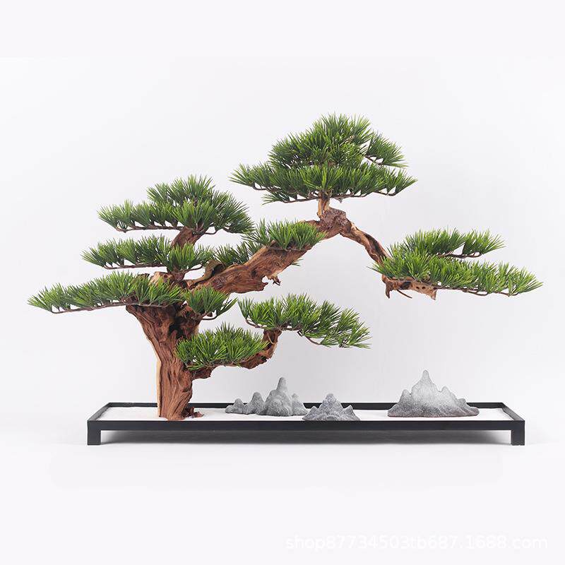 新中式仿真迎客松盆景办公室绿植客厅酒店玄关罗汉松落地装饰摆件