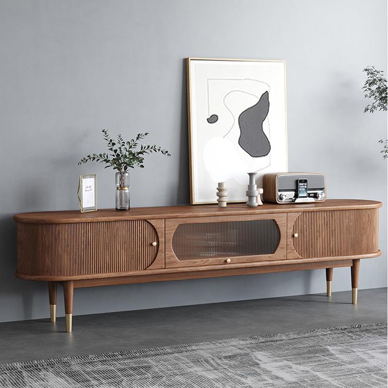 北美黑胡桃木卷帘电视柜1.8m日式复古客厅铜脚柜北欧全实木地柜