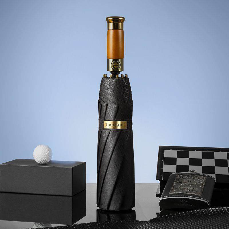 三折自动雨伞折叠暗格纹男商务实木复古雨伞广告伞印logo手柄刻字