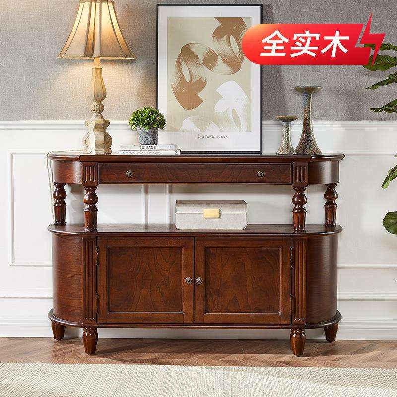美式实木入户靠墙玄关桌轻奢进门玄关柜半圆餐边柜墙边柜端景台
