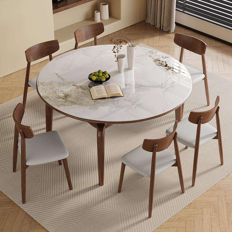 现代简约小户型岩板组合伸缩折叠长方形新中式餐桌家用实木餐桌椅