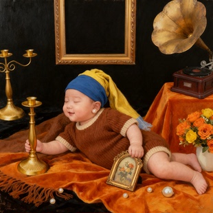 新生婴儿满月百天摄影创意写真0-3周岁男女宝宝电子照片ai精修图