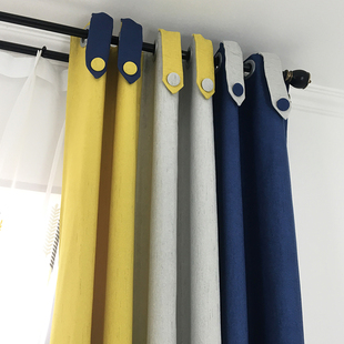 成品窗帘 现代英伦风格卧室书房打孔 遮光窗帘棉麻亚麻 共舞