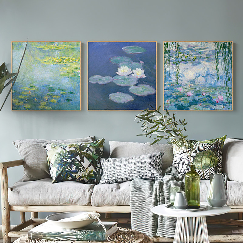 墙蛙现代客厅装饰画莫奈睡莲油画沙发背景墙画壁画欧式玄关画