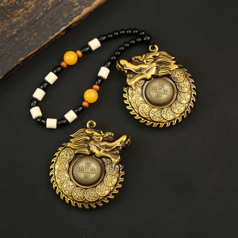 瑞兴隆黄铜龙头手把件男工艺品吊坠黄铜挂坠复古礼品挂件