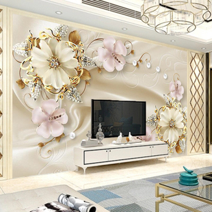 欧式 现代大气壁纸 奢华沙发电视背景墙壁布客厅立体壁画新款