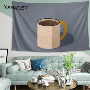 风咖啡杯子DI卧室宿舍咖啡店装饰画背景墙布海报挂毯挂布