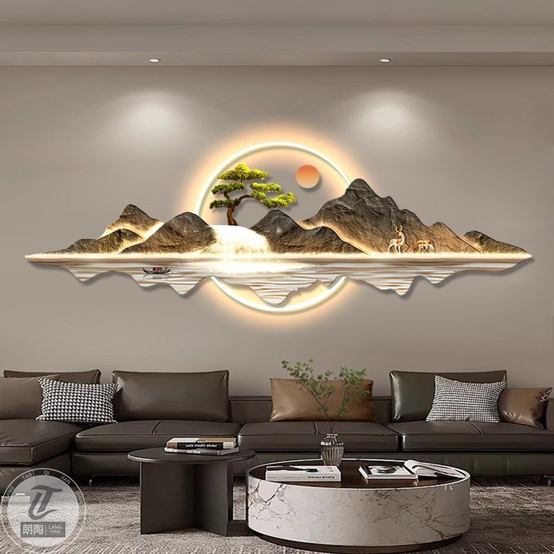 新客厅装饰画LD氛围灯大气沙发背景墙挂画山水画迎客松壁画,家居饰品,现代装饰画,淘宝优惠券,粉丝福利购,淘宝优惠卷