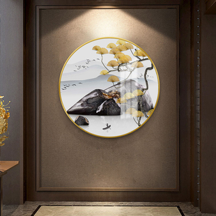圆形挂画海纳百川山水画客厅玄关装 饰画家和万事兴背景墙壁画