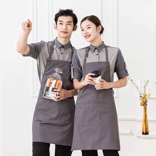 韩服务员工作服帆布围裙烘焙店超市美甲店型背带围裙印字