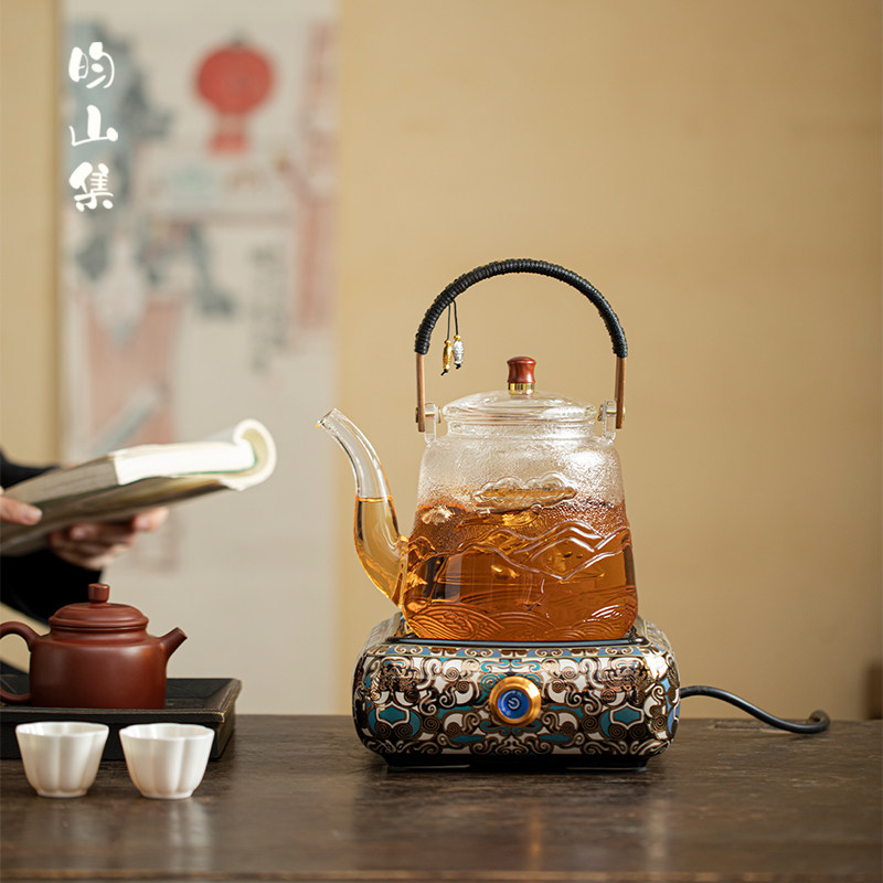 围炉煮茶器复古金银错四方电陶炉玻璃煮茶壶小型烧水壶家用养生壶