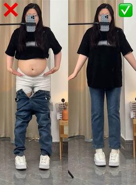 蓝灰色直筒牛仔裤女小个子夏季新款大码胖mm高腰显瘦九分烟管裤子