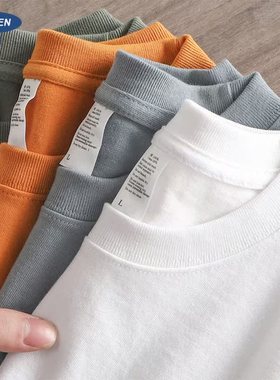 美式280g重磅纯棉短袖t恤男士正肩纯白色打底衫2025新款衣服夏季