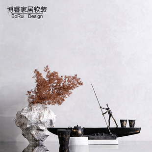 复古陶罐花瓶玄关客厅办公室创意家居渡船人物雕塑摆件组合 新中式