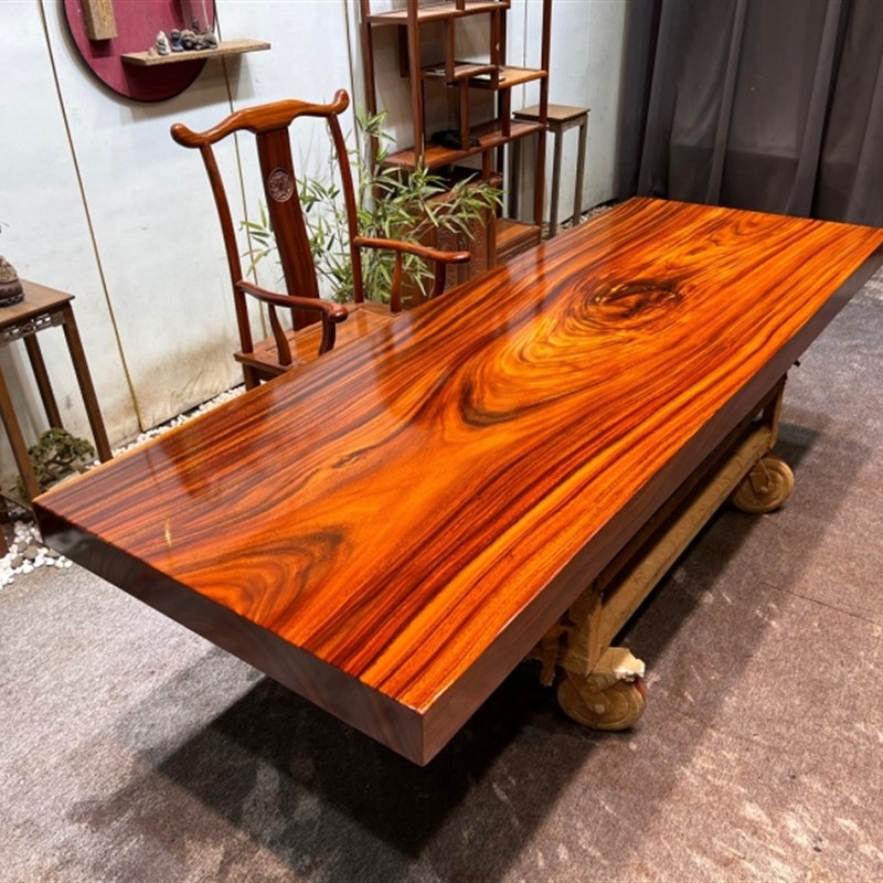 实木奥坎大板苦瓜皮自然边办公会议长桌茶桌吧台公司业乔迁送礼