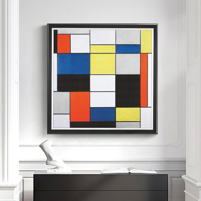 蒙德里安油画玄关装饰画几何走廊格子抽象艺术挂画卧室背景墙客厅