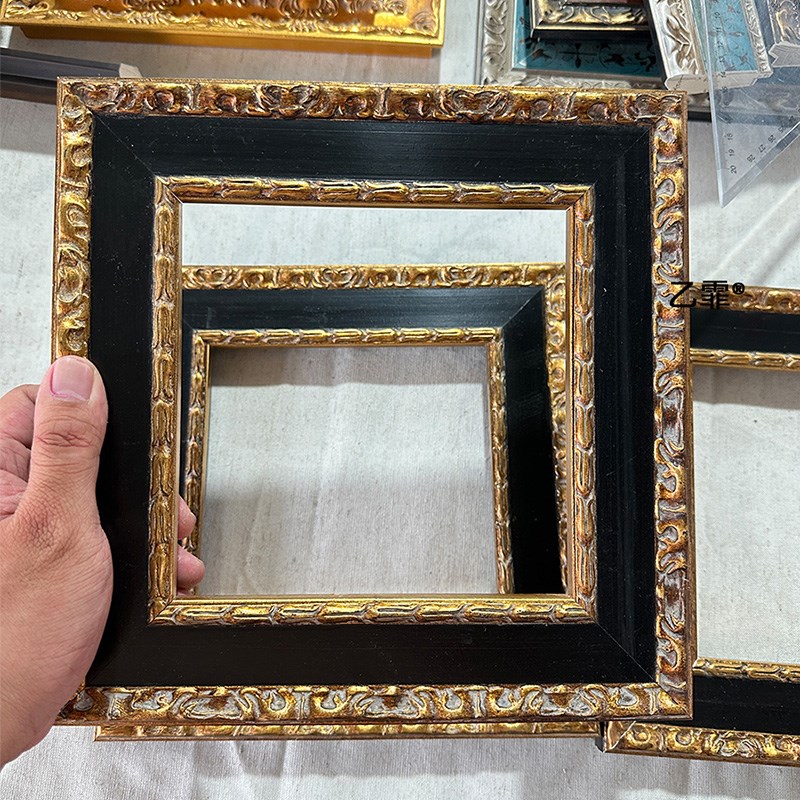 乙霏家居黑色金色雕花5厘米 中古欧式法式装饰画画框实木油画相框