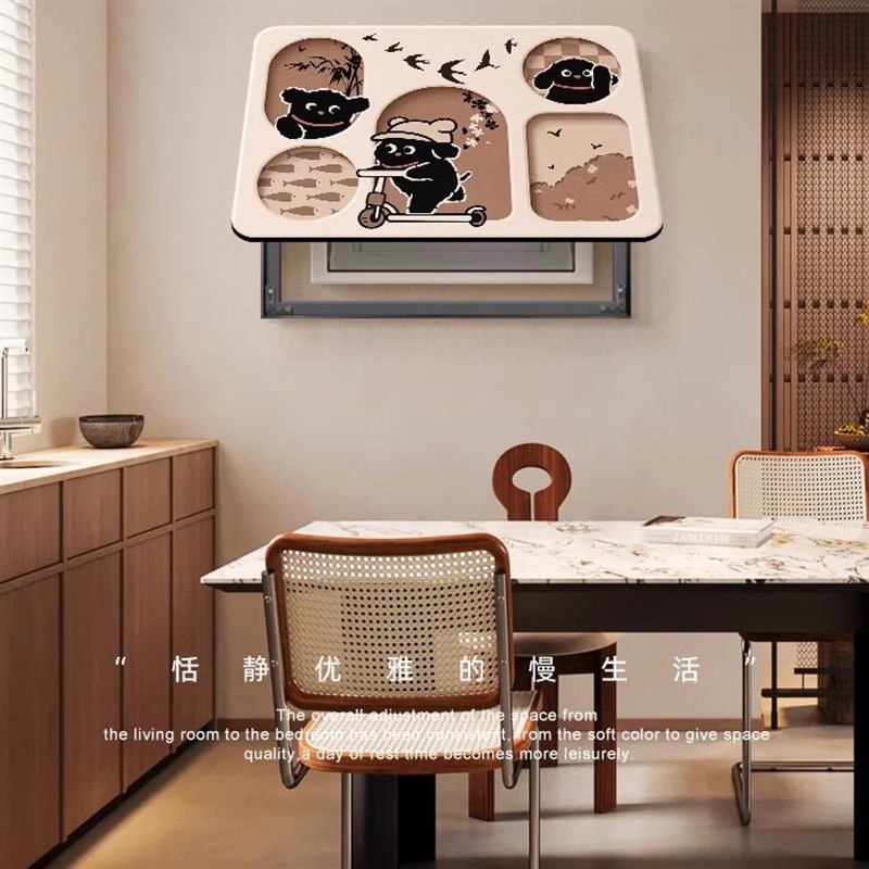 新款线条小狗法式复古电表箱盒遮挡装饰画202强弱配电箱挂画盖板