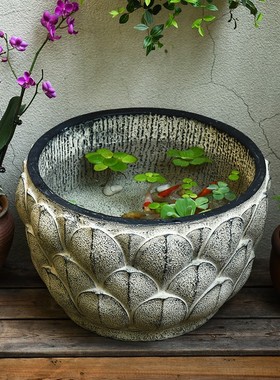 水培花盆中式庭院鱼缸鱼池水景花园阳台布置盆景景观造景盆栽