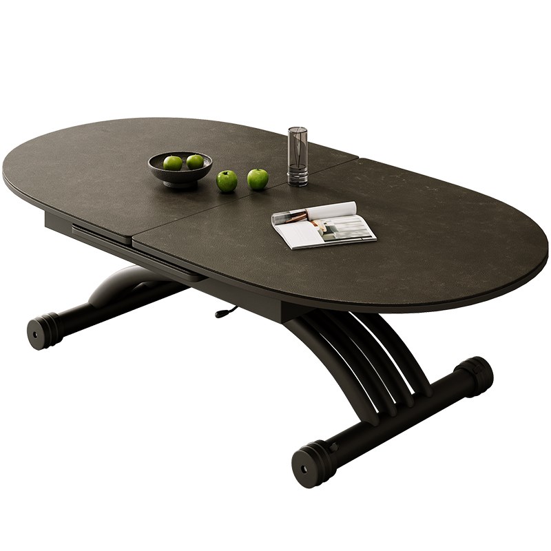 冠喻岩板餐桌茶几可升降折叠拉台两用家用小户型钢架多功能