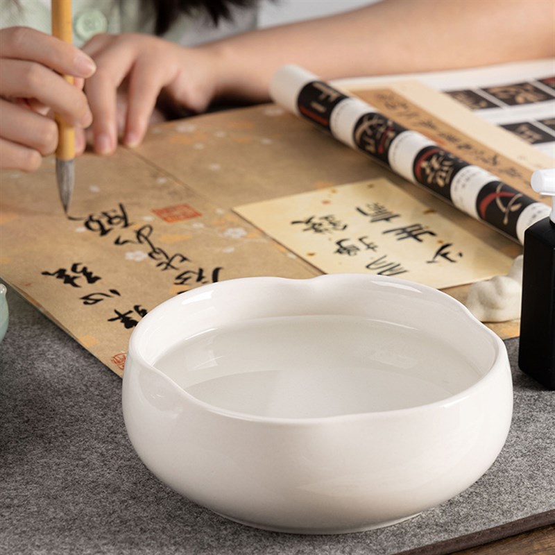花瓣陶瓷笔洗书法专用笔洗文房四宝摆件储水涮墨水盂国画笔筒水彩