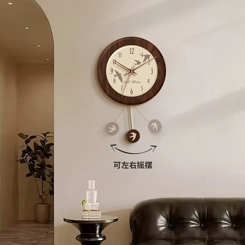 钟表挂钟客厅新款复古中古风家用静音免打孔创意摇摆时钟挂墙