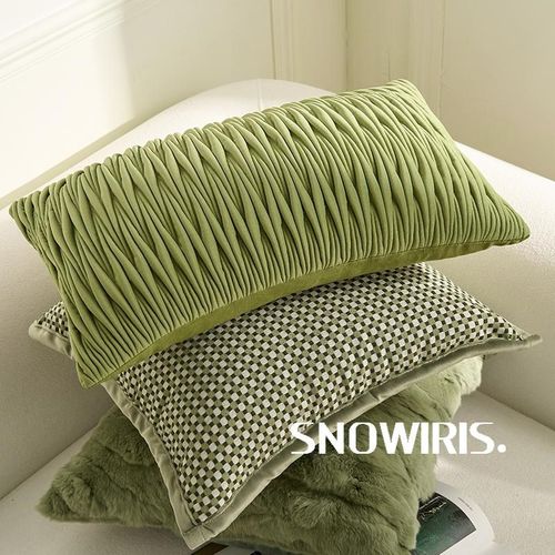 复古绿抱枕中古风软装客厅沙发靠垫高级感獭兔毛重工艺褶皱腰靠