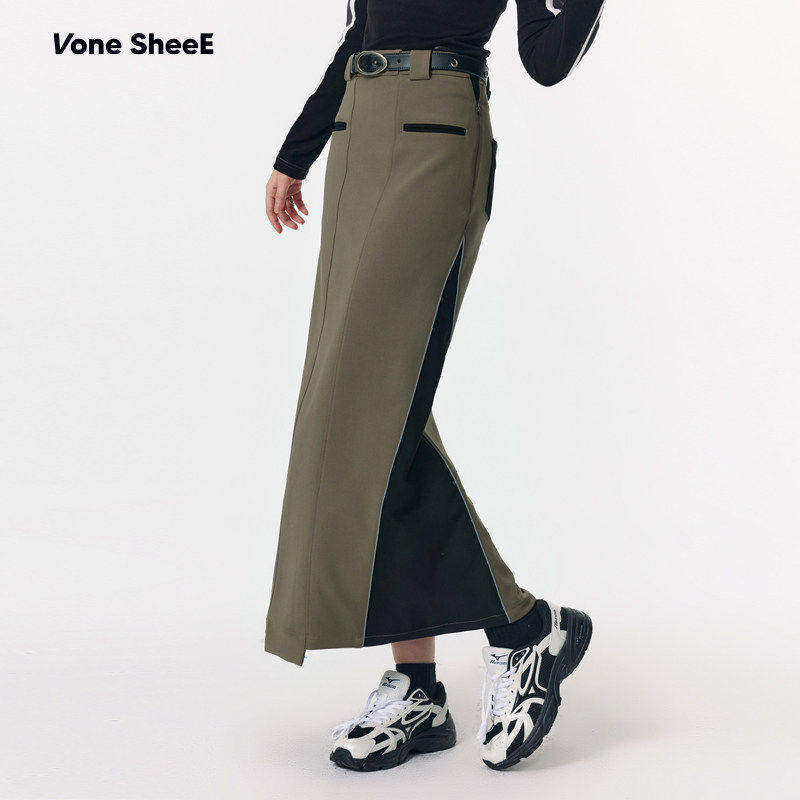 【小李不讲李呀】Vone SheeE设计感复古运动风拼接撞色西装长裙直,女装/女士精品,半身裙,淘宝优惠券,粉丝福利购,淘宝优惠卷