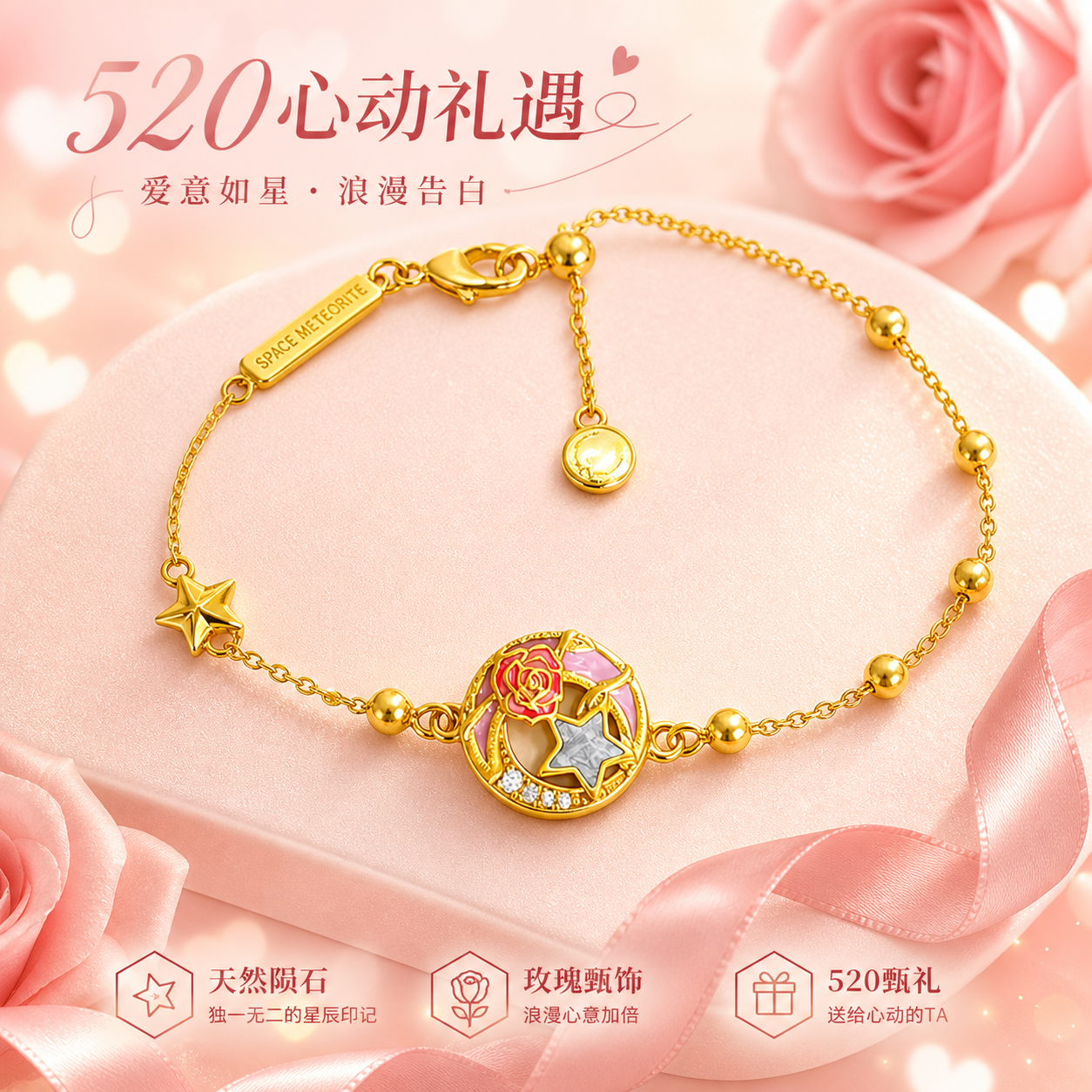 预定中30天后发货太空造物陨石手链中国航天星月玫瑰轻奢礼物镀金