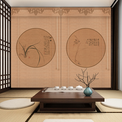 惠兰印花碳化竹帘卷帘窗帘卷拉式升降遮光遮阳帘背景装饰隔断帘子
