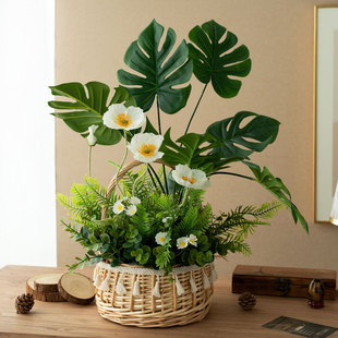 田园风仿真花高级感假花篮绿植客厅餐桌玄关橱窗装饰摆件拍照道具