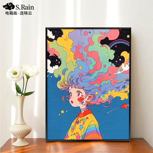 宇宙梦想家玄关装饰画卡通人物挂画奶油风卧室床头摆画奶油风壁画