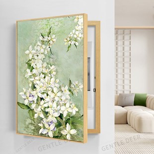 奶油风电表箱装饰画竖款免打孔电闸盒配电箱遮挡壁画新款客厅挂画