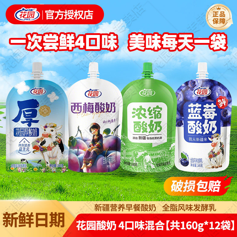 【混合装】花园浓缩酸奶160g蓝莓西梅酸奶新疆全脂风味低温发酵乳