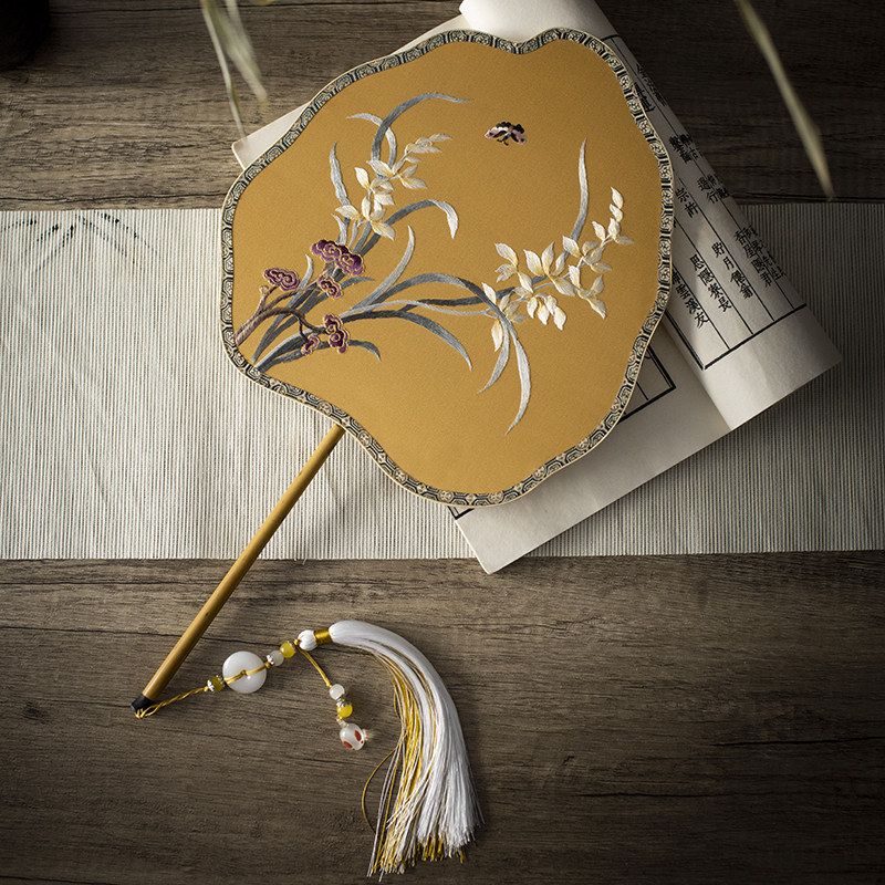 扇子古风流苏绣花湘妃竹手工苏绣寿桃圆扇宫廷扇双面刺绣汉服团扇,居家日用,扇子,淘宝优惠券,粉丝福利购,淘宝优惠卷