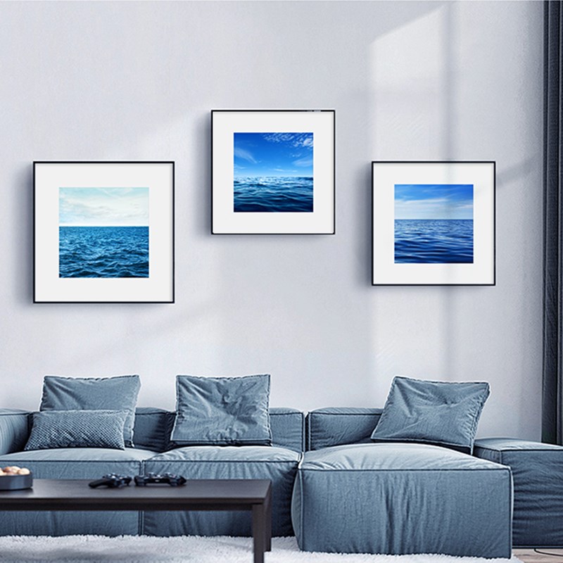 波光粼粼大海水平静风景装饰画蓝色波纹餐厅客厅卧室玄关墙壁挂画