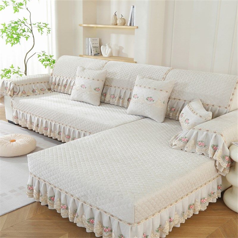 四季通用沙发垫加棉可水洗机洗爬行垫布艺蕾丝花边飘窗垫防滑盖布