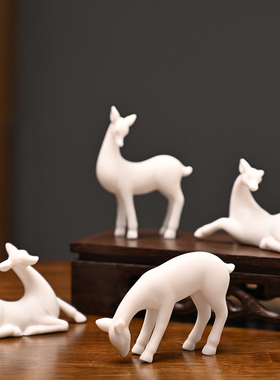创意陶瓷迷你小号动物小鹿盆景园艺微景观装饰白瓷桌面客厅小摆件