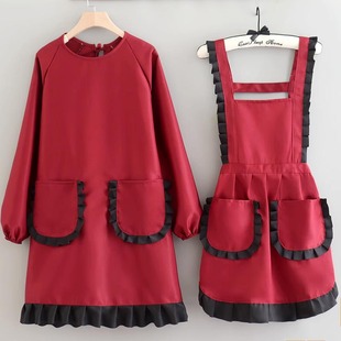 防水防油时尚 围裙长袖 女厨房做饭家用简约罩衣耐磨防污上班工作服