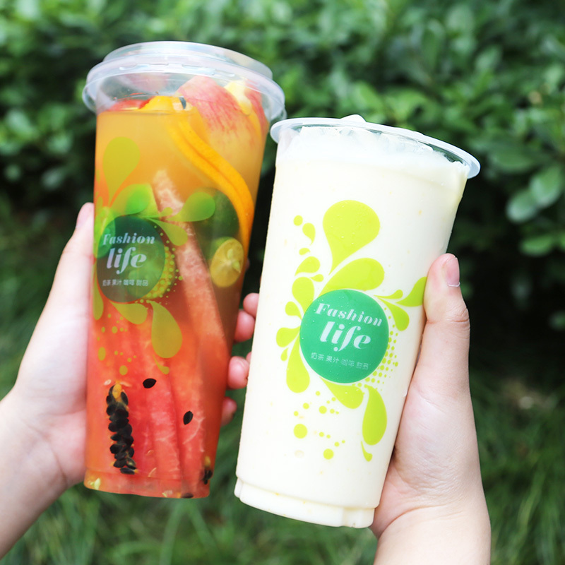 一次性90口径奶茶塑料杯 400/500/600/700ml果汁杯子奶茶店