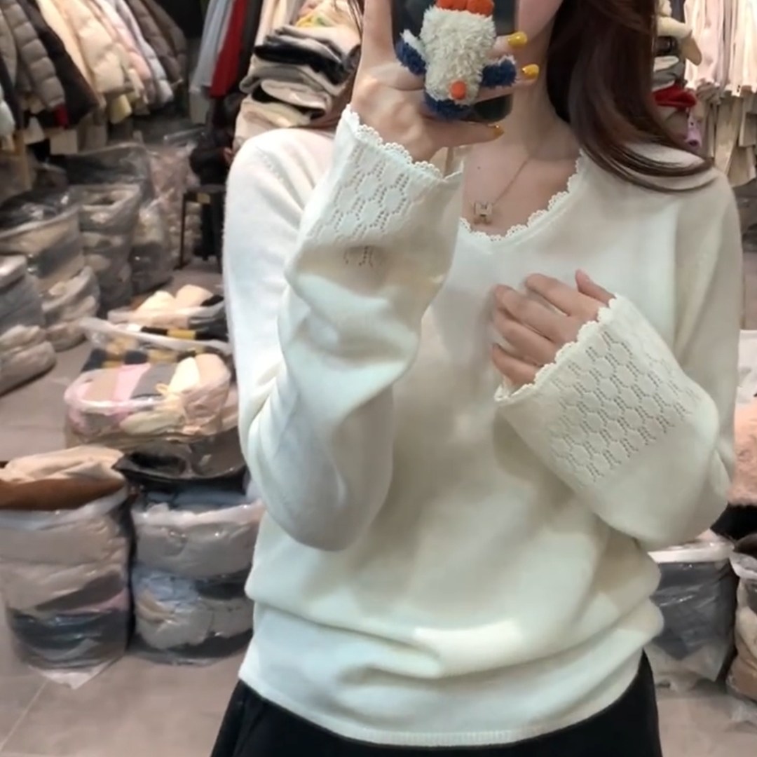 秋冬新款简约气质蕾丝花边针织打底衫设计感洋气小个子显瘦上衣女,女装/女士精品,大码内搭,淘宝优惠券,粉丝福利购,淘宝优惠卷