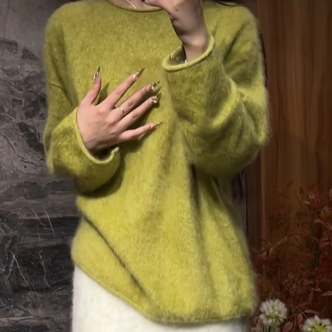 慵懒风高级感绿色针织毛衣2025秋