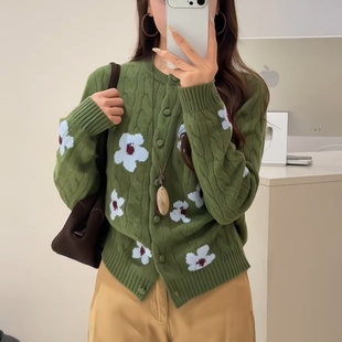 针织衫 气质复古风温柔森系麻花设计感独特圆领长袖 潮 新款 2025秋季