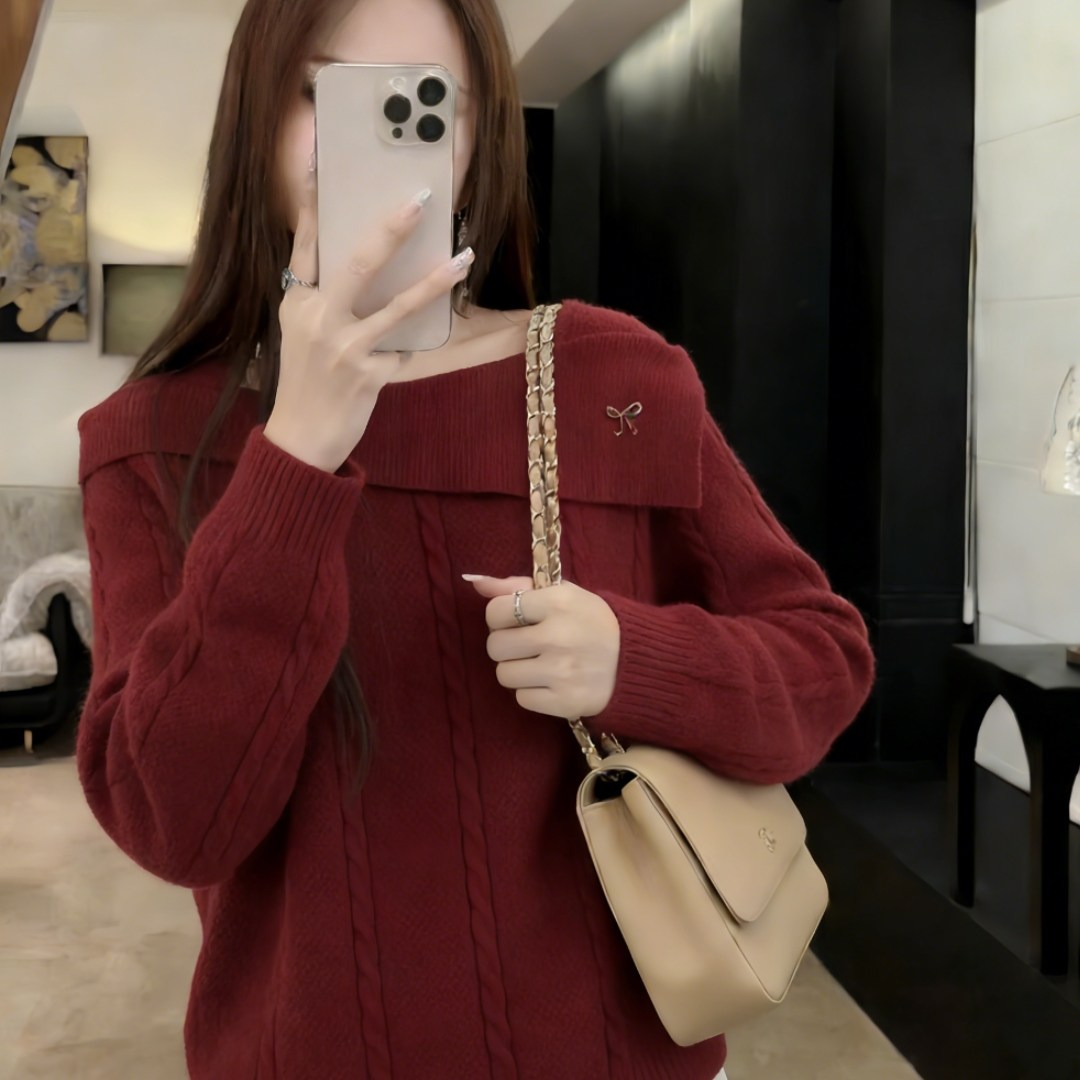 阁脂家新年穿搭红色针织毛衣女高级感复古宽松显瘦内搭打底上衣潮,女装/女士精品,大码内搭,淘宝优惠券,粉丝福利购,淘宝优惠卷