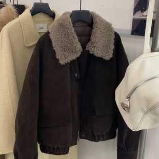 冬季 高级感复古今年流行羊羔毛翻领保暖加厚派克服棉服外套女 新款