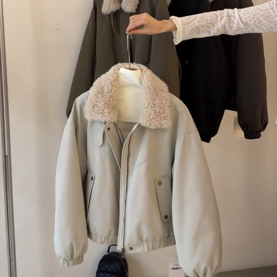 2025冬季新款羊羔毛翻领工装外套