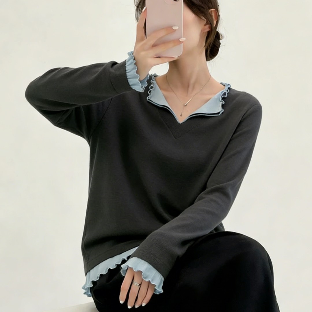 2026春季新款设计感女士气质修身显瘦翻领内搭可外穿长袖针织杉女,女装/女士精品,大码内搭,淘宝优惠券,粉丝福利购,淘宝优惠卷