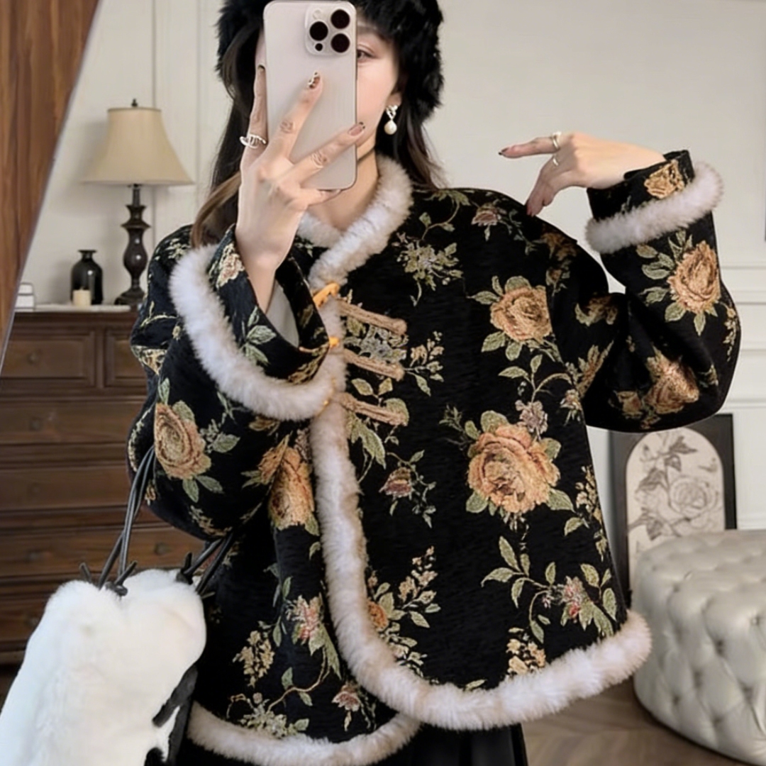 冬季新中式改良旗袍加绒保暖棉服