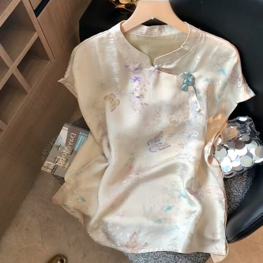 夏季新款时尚轻奢复古短袖T恤女